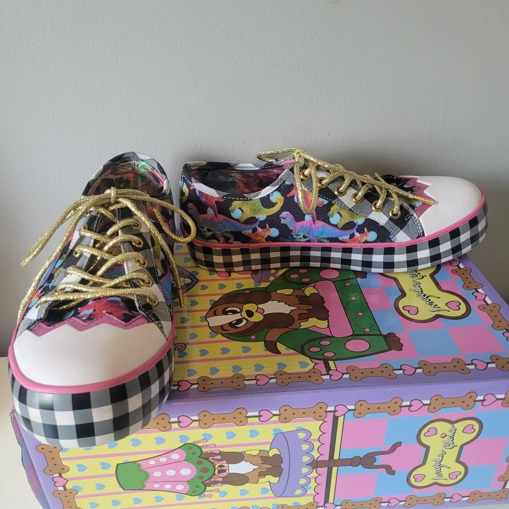 Irregular Choice Gingham Surprise Dino Sneakers, VGUC, Size 36 - Picture 1 of 12